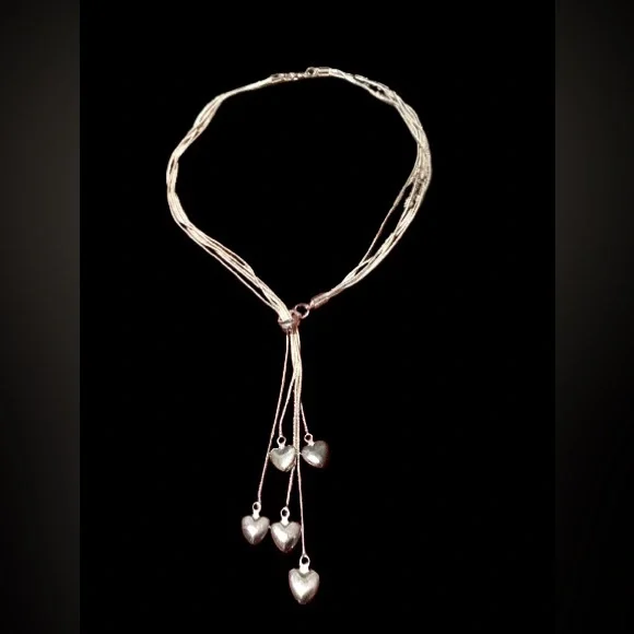 ✨ Sterling Silver 925 Heart Drop Tassel Necklace — Multi‑Strand — 18” + 4” - Picture 7 of 8